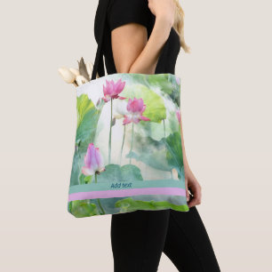 Bolso De Tela Lotus Summer, acuarelas pastel, plantilla,