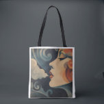 Bolso De Tela Louise Tote bag<br><div class="desc">Elle s'appelle Louise. Elle souffle et le monde tourne. Portrait graphique puissant d'une femme des années 30, inspiré de l'esthétique Art Déco. Lignes épurées, couleurs profondes bleu nuit et terracotta, une féminité affirmée et mystérieuse. Her name is Louise. She breathes, and the world turns. A powerful graphic portrait of a...</div>