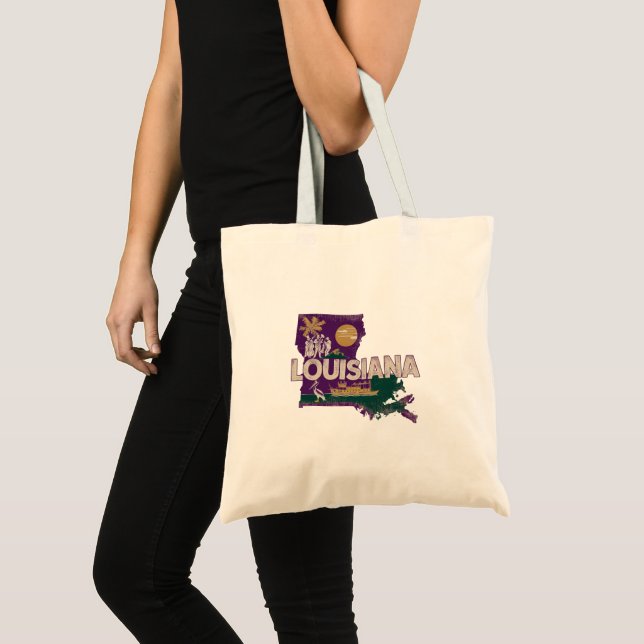 Bolso De Tela Louisiana Retro State Silhouette (Anverso (producto))