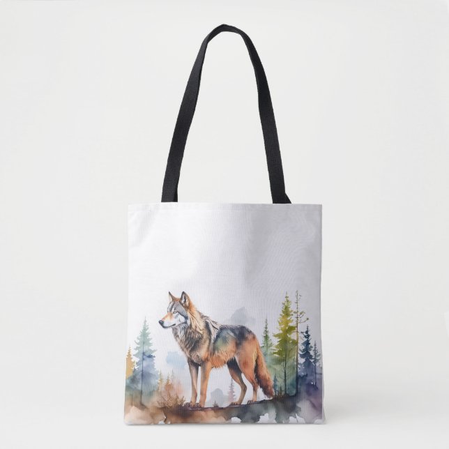 Bolso De Tela Loup en forêt à l'aquarelle (Anverso)