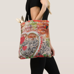 Bolso De Tela Love Birds Heart Red Art Collage