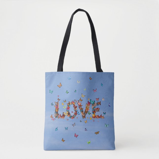 Bolso De Tela LOVE Blue Sky Butterflies | Inspirational Hope Joy (Anverso)