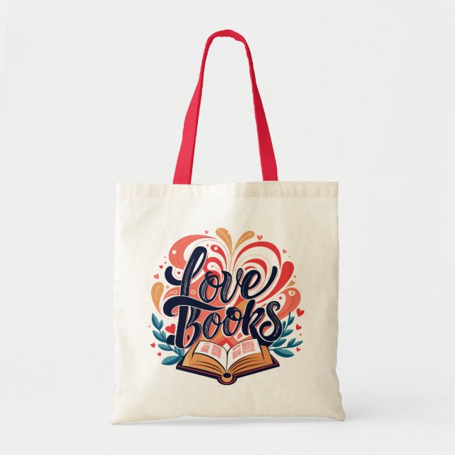 Bolso De Tela Love Books Calligraphy Heart Design (Frente)