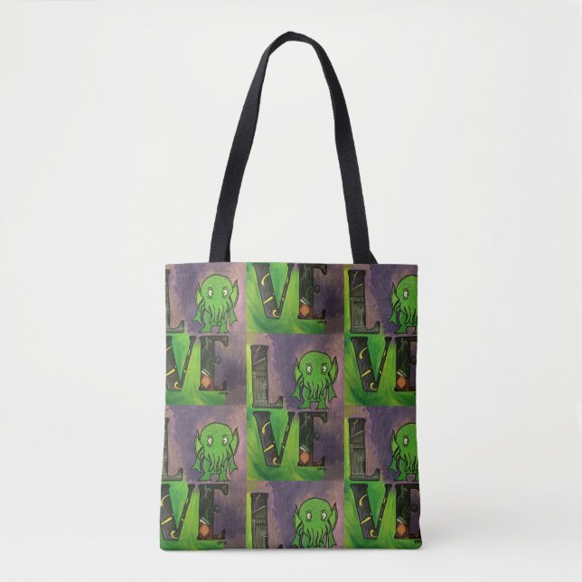 Bolso De Tela LOVE Cthulhu Tote repetitivo (Anverso)