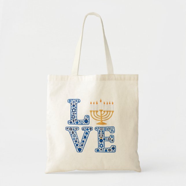 Bolso De Tela Love Hanukkah Jewish Holiday Menorah (Frente)