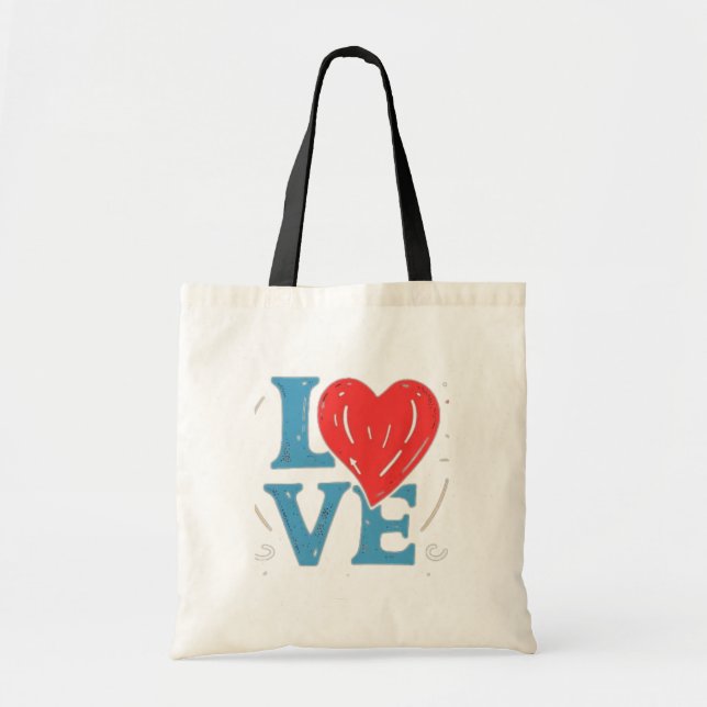 Bolso De Tela LOVE Heart Tote Bag - Romántico y lindo (Frente)