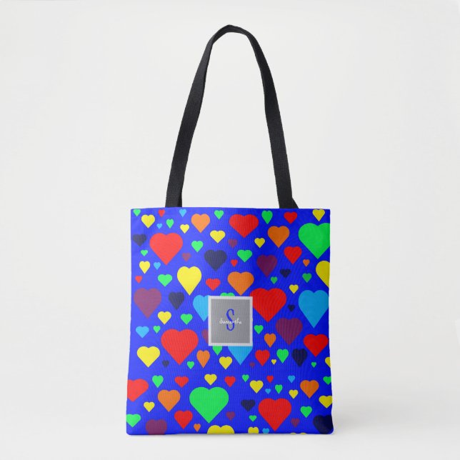 Bolso De Tela Love hearts on Blue Tote bag (Anverso)