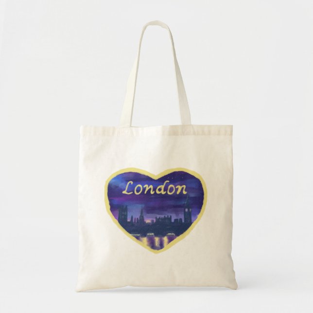 Bolso De Tela Love London River Thames England Purple Sunset Art (Frente)
