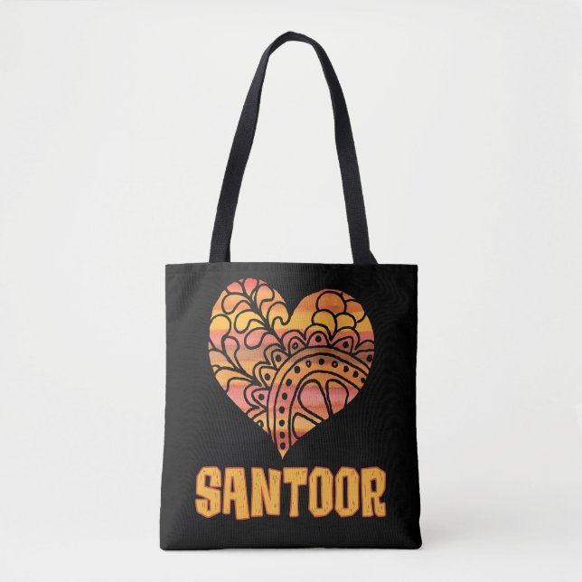 Bolso De Tela Love Santoor Naranja Mandala Heart Indian Music (Anverso)