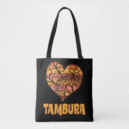 Bolso De Tela Love Tambura Naranja Mandala Heart Indian Music