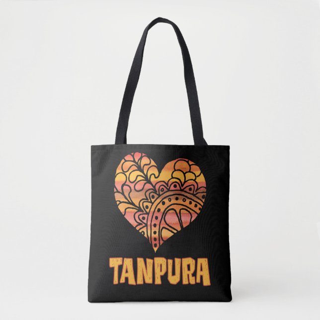 Bolso De Tela Love Tanpura Naranja Mandala Heart Indian Music (Anverso)