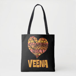 Bolso De Tela Love Veena Naranja Mandala Heart Indian Music