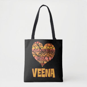 Bolso De Tela Love Veena Naranja Mandala Heart Indian Music