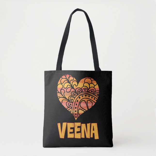 Bolso De Tela Love Veena Naranja Mandala Heart Indian Music (Anverso)