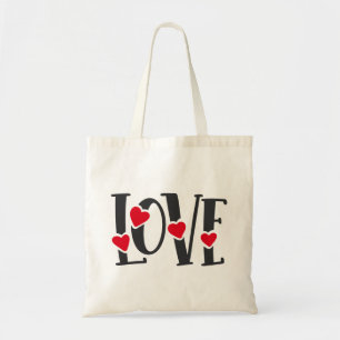 Bolso De Tela Love Word Art Hearts Red Black Valentine