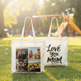 Bolso De Tela Love You Mom Brush Script 4 Photo Collage Custom
