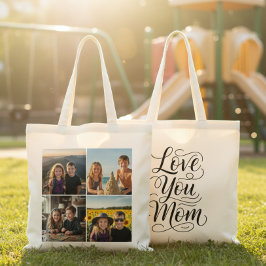 Bolso De Tela Love You Mom Modern 4 Photo Collage Custom