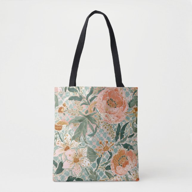 Bolso De Tela Lovely Blooming Peach Flowers and Leaves, Pattern (Anverso)
