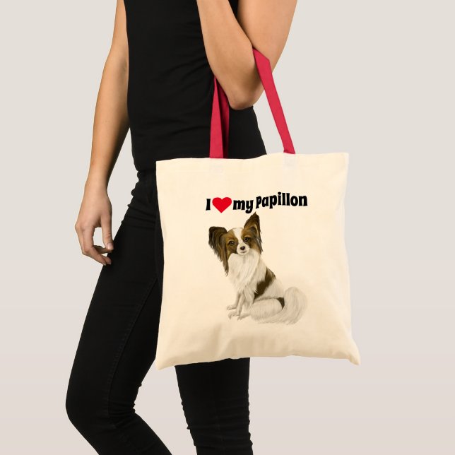 Bolso De Tela Lovey Papillon dog Me encanta mi papá Personalizad (Anverso (producto))