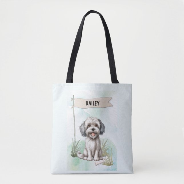 Bolso De Tela Lowchen Watercolor Personalized Dog (Anverso)