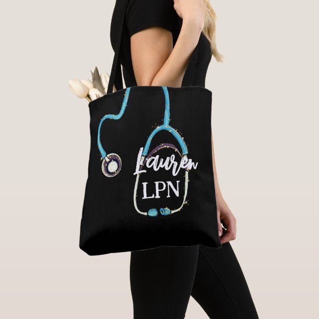 Bolso De Tela LPN Enfermero práctico RN Regalo Stethoscope Monog (Detalle)
