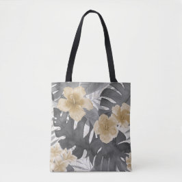 Bolso De Tela Luana Watercolor Tropical Gris Floral Beach Bag