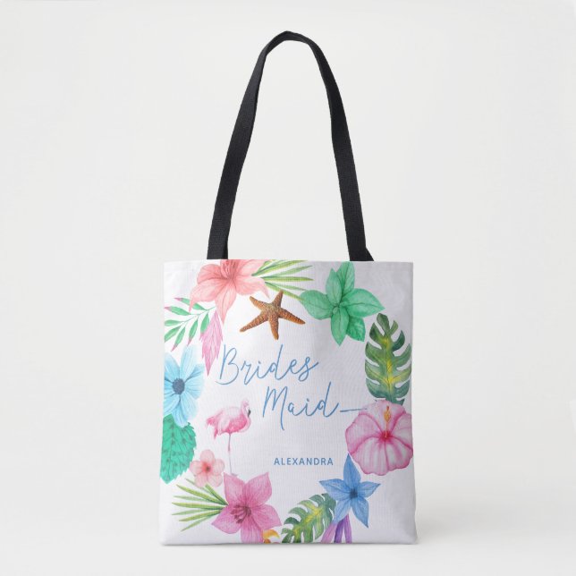 Bolso De Tela Luau destino boda bidesmaid floral tropical (Anverso)