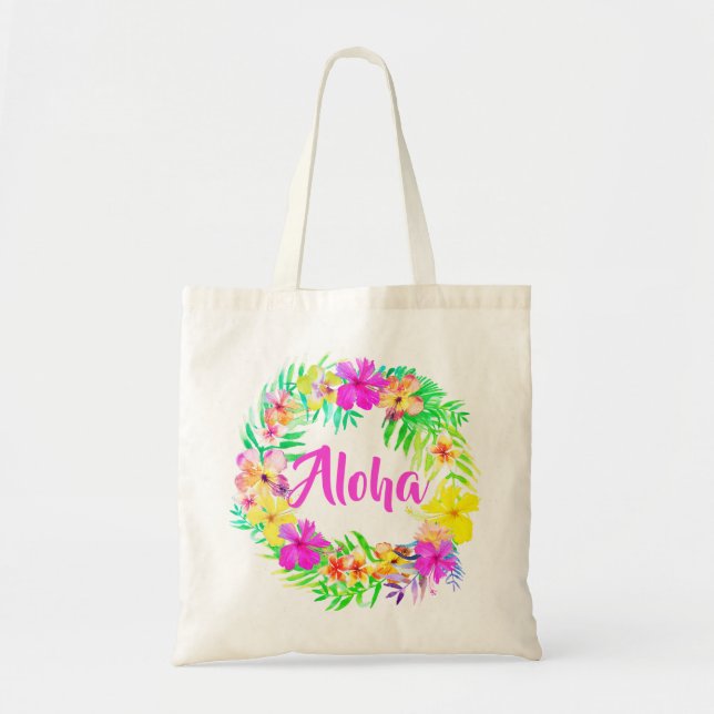 Bolso De Tela Luau Tropical Hawaian Aloha Summer Fun Bag (Frente)