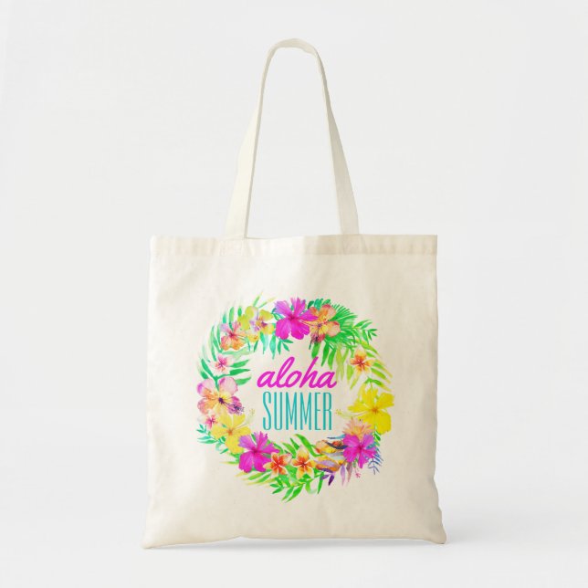 Bolso De Tela Luau Tropical Hawaiano Aloha Summer (Frente)