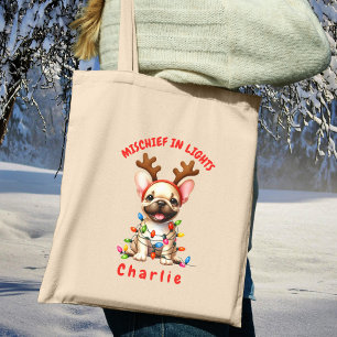 Bolso De Tela Luces alegres Antlers Watercolor Bulldog francés