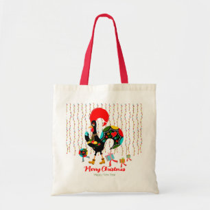Bolso De Tela Luces de navidad, baubles, regalos y Rooster