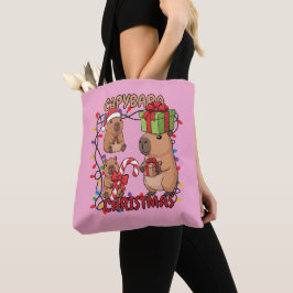 Bolso De Tela Luces de Navidad de Carpincho Rosado Fiesta Festiv