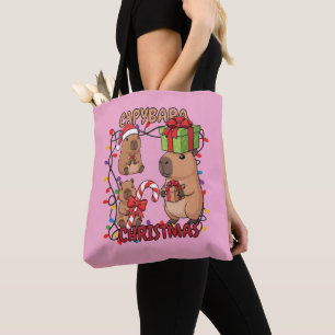 Bolso De Tela Luces de Navidad de Carpincho Rosado Fiesta Festiv