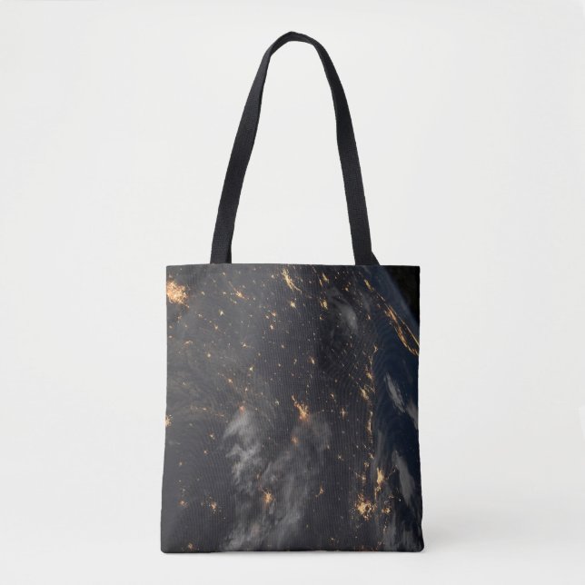 Bolso De Tela Luces De Noche En El Planeta Tierra (Anverso)