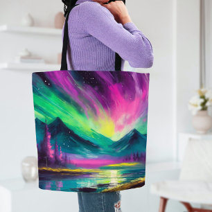 Bolso De Tela Luces nórdicas vibrantes Resumen Paisaje nocturno