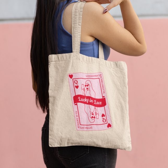 Bolso De Tela Lucky In Love Custom Name Pink & Red Bachelorette (Lucky In Love Custom Name Pink & Red Bachelorette Tote Bag)