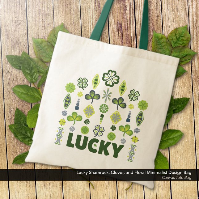 Bolso De Tela Lucky Shamrock Clover Floral Minimalista (Lucky Shamrock, Clover, and Floral Minimalist Canvas Tote Bag)