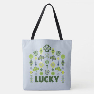 Bolso De Tela Lucky Shamrock Clover Minimal Patrón Moderno Azul