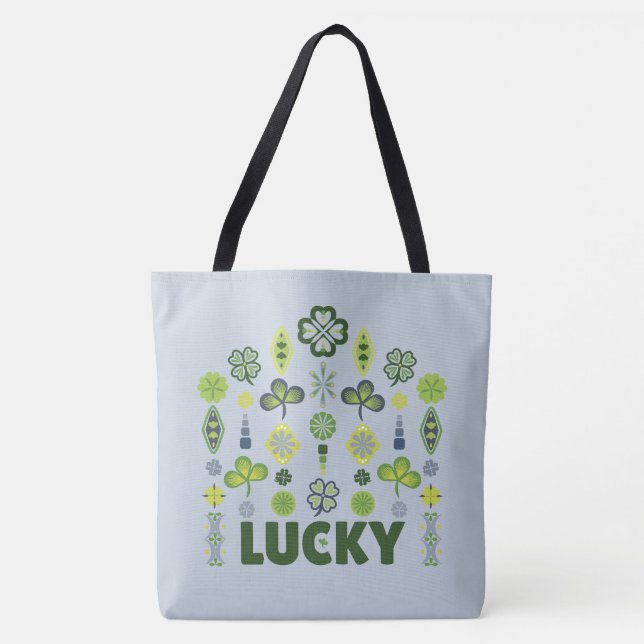 Bolso De Tela Lucky Shamrock Clover Minimal Patrón Moderno Azul (Anverso)