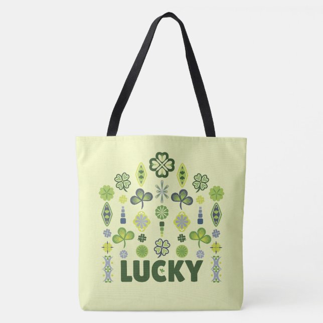 Bolso De Tela Lucky Shamrock Clover Patrón mínimo amarillo (Anverso)
