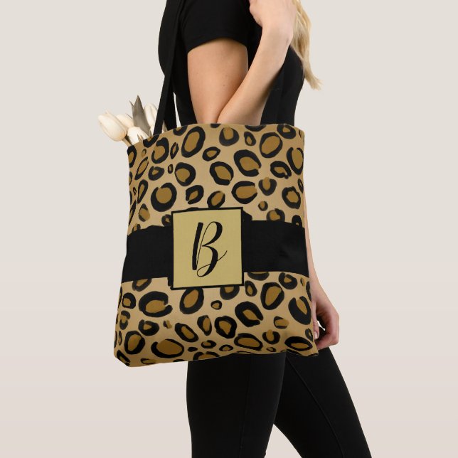 Bolso De Tela Lugares de estampado leopardo guepardo pintado oro (Detalle)