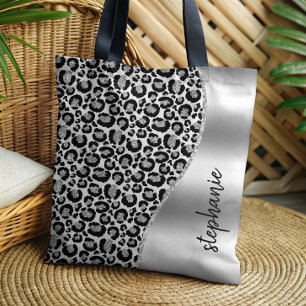 Bolso De Tela Lugares de leopardo glam negro metálico plateado N