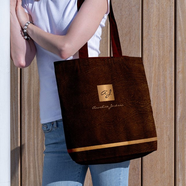 Bolso De Tela Lujo elegante dorado moderno monogramado marrón (Subido por el creador)
