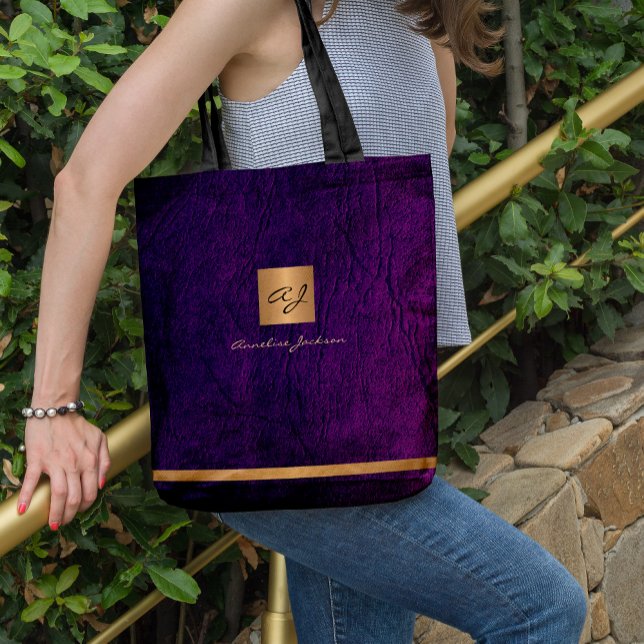 Bolso De Tela Lujo elegante oro moderno violeta monogramado (Subido por el creador)