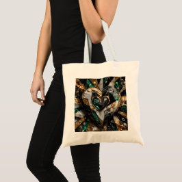 Bolso De Tela Lujo Negro Oro Esmeralda Mármol Diamante Corazón