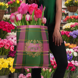 Bolso De Tela Lujo Preppy Elegante Cuadro Monogramado Rosa y Ver