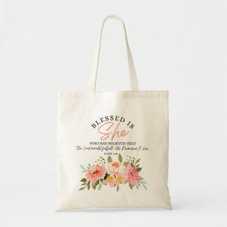 Bolso De Tela Luke 1:45 bendecida es su escritura floral