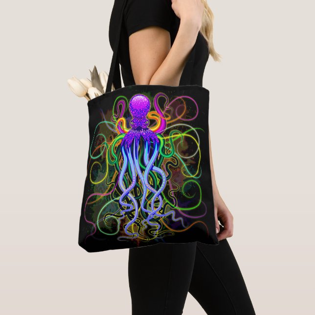 Bolso De Tela Luminescencia psicodélica del pulpo (Detalle)