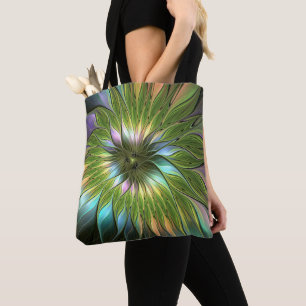 Bolso De Tela Luminoso colorido Fantasía Flor Fractal Art