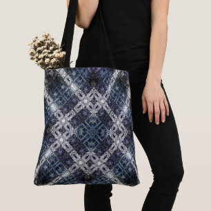Bolso De Tela Luminoso entramado geométrico azul y blanco